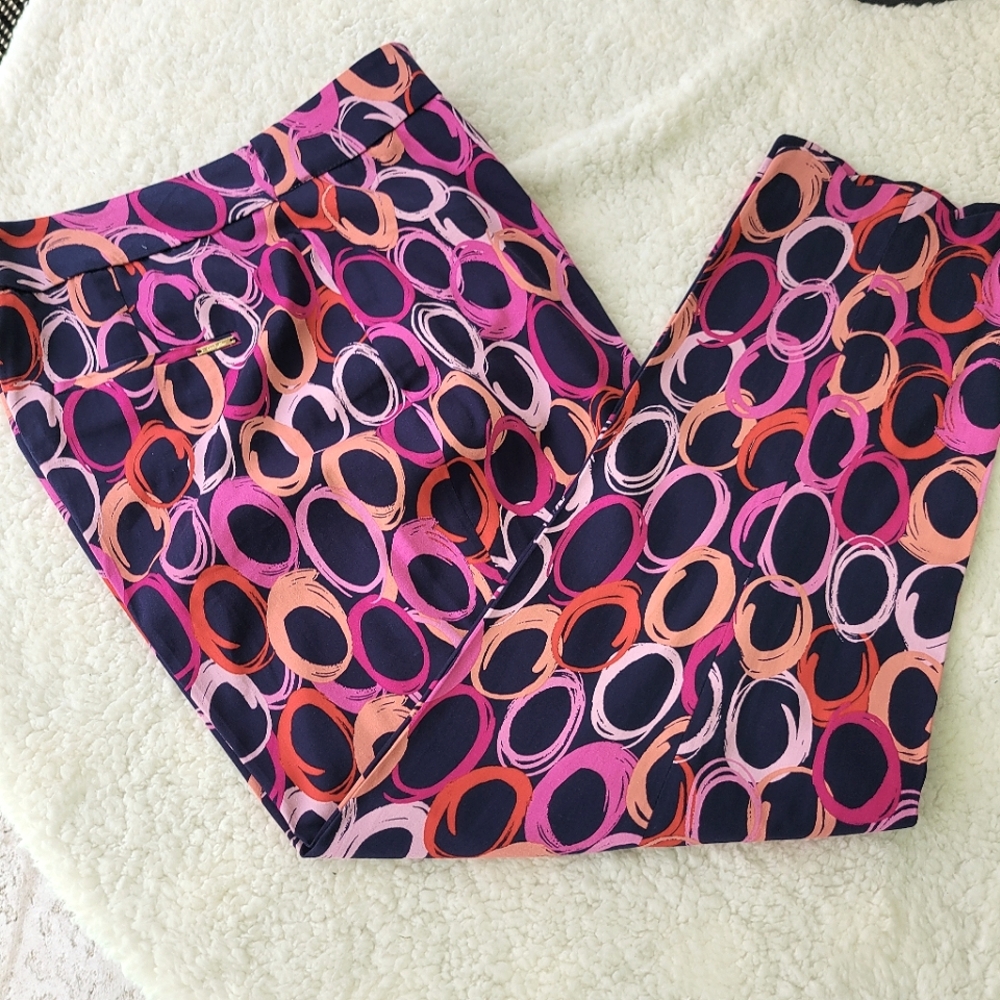Pappagallo Sz12 Ankle Pant Navy & Pinks & Melon